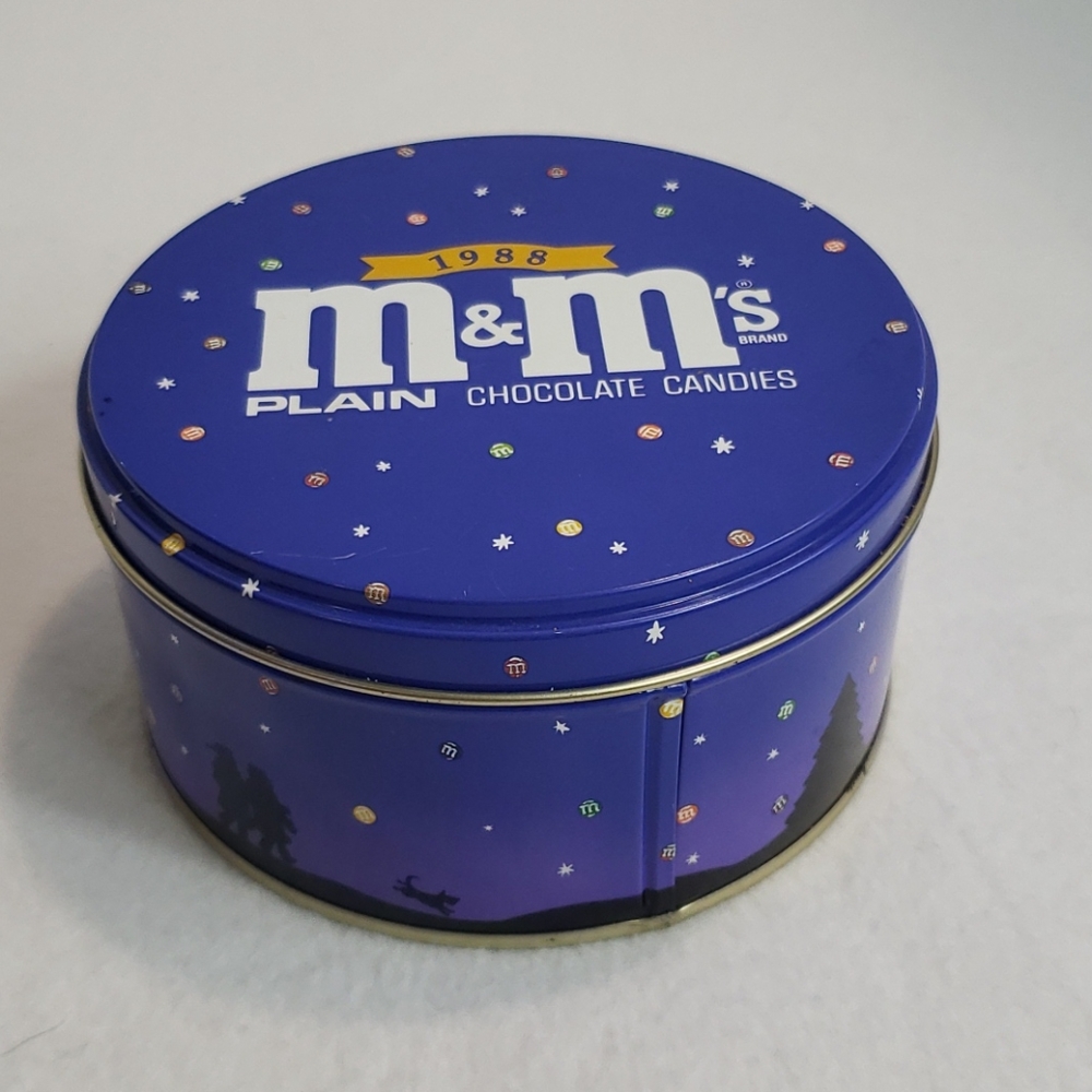 Vintage 1988 M&M's Candy Tin Round Blue Purple - Picture 1 of 9